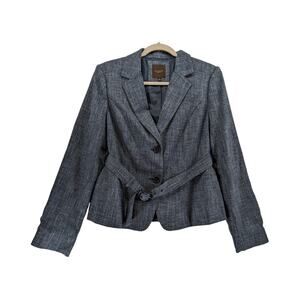 The Limited Belted Jacket M Blue Denim Look Two Button Blazer Lined Business Top